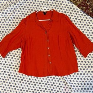 East 5th 1X Vibrant Red orange Button-Down Linen55 rayon blouse